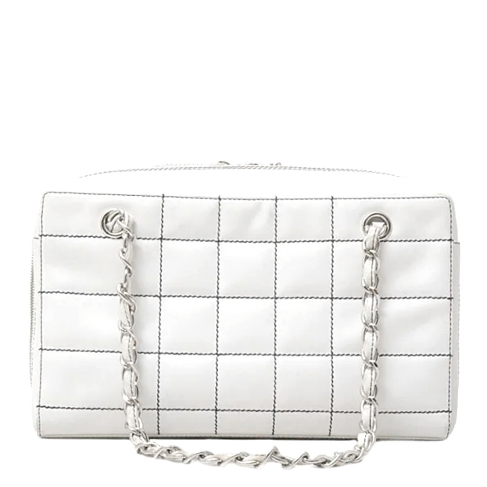 💯AUTH CHANEL RARE VINTAGE CHOCOLATE BAR WILD STITCH WHITE SHOULDER EUC 🤩 - Picture 2 of 9